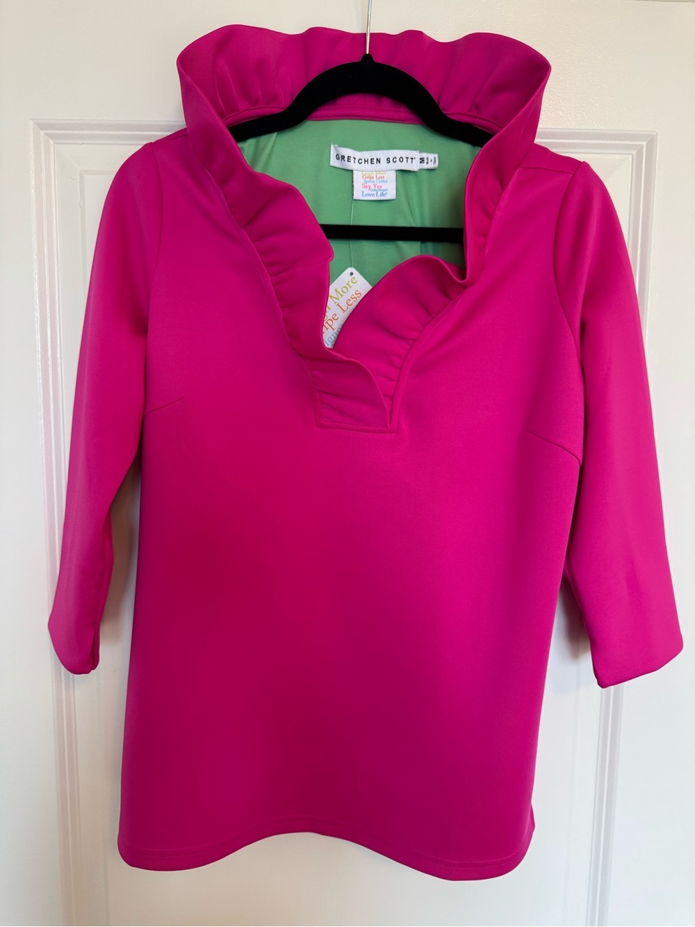 Gretchen Scott Ruffle V-Neck Top - Hot Pink